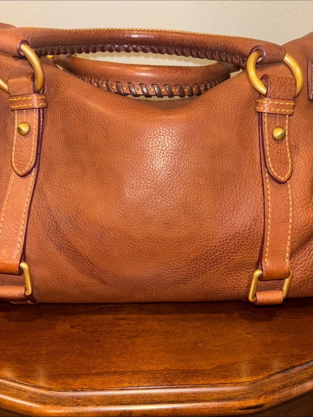 Dooney & Bourke Florentine Chestnut Brown Leather Satchel 15”